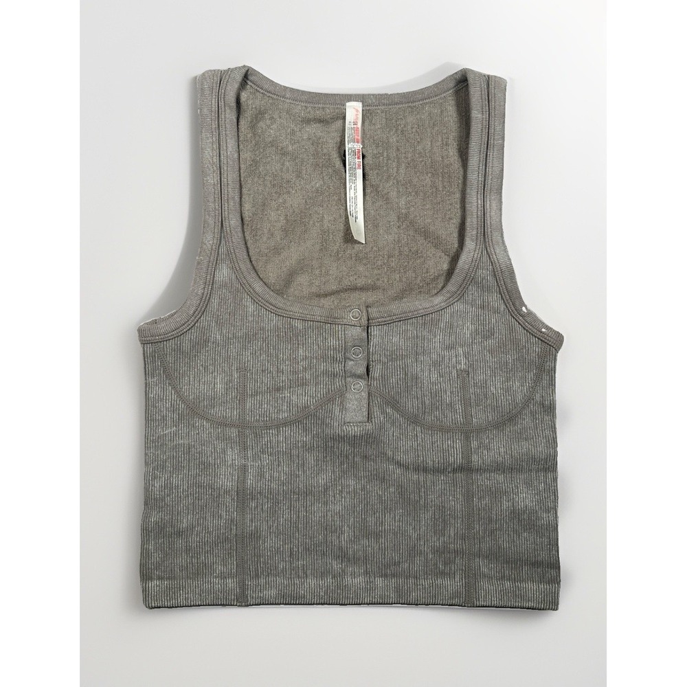 Free People Go To Henley Cami Women's XS Gray Ribbed Cropped Racerback Tank
